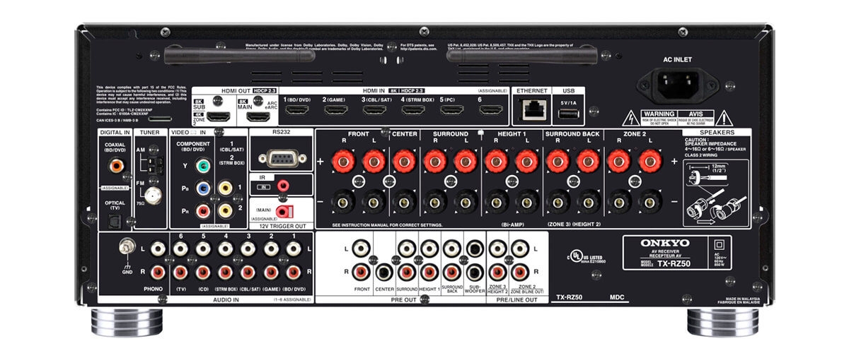 Onkyo TX-RZ50 key specs